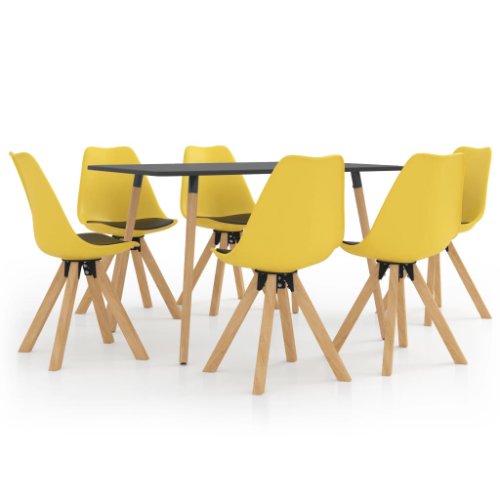 vidaXL Set mobilier de bucătărie, 7 piese, galben și negru