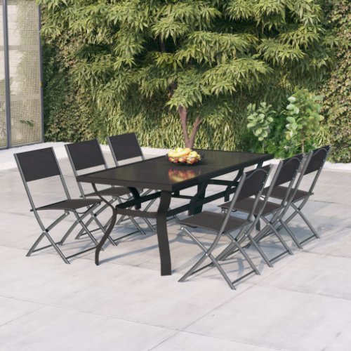 vidaXL Set mobilier de grădină, gri și negru, 7 piese