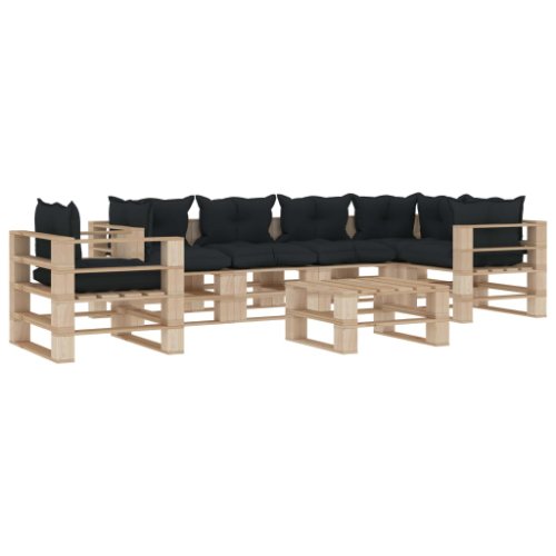vidaXL Set mobilier grădină din paleți, cu perne antracit, 7 piese, lemn
