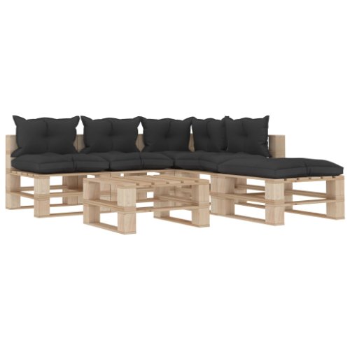 vidaXL Set mobilier grădină din paleți, cu perne negru, 6 piese, lemn