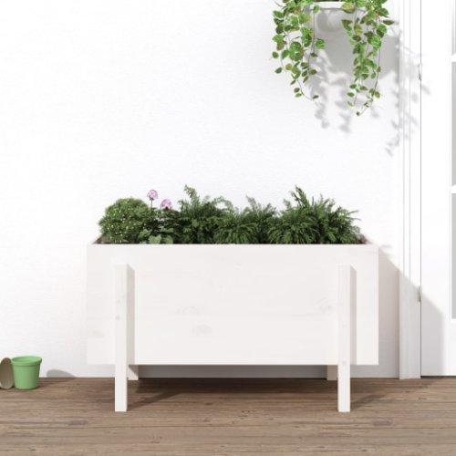 vidaXL Strat înălțat de grădină, alb, 101x50x57 cm, lemn masiv de pin