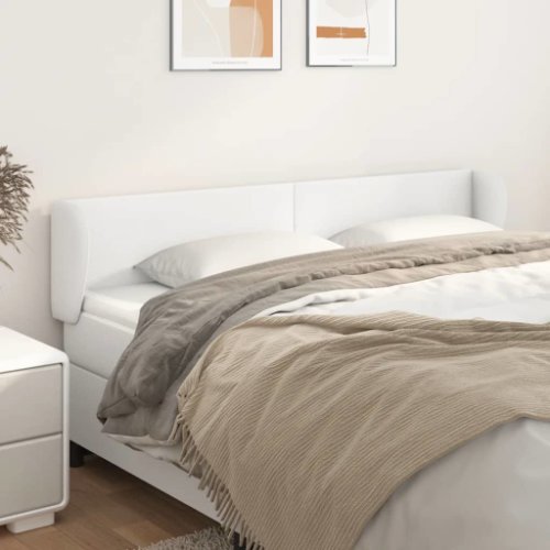 vidaXL Tăblie de pat cu aripioare alb 163x23x78/88 cm piele ecologică