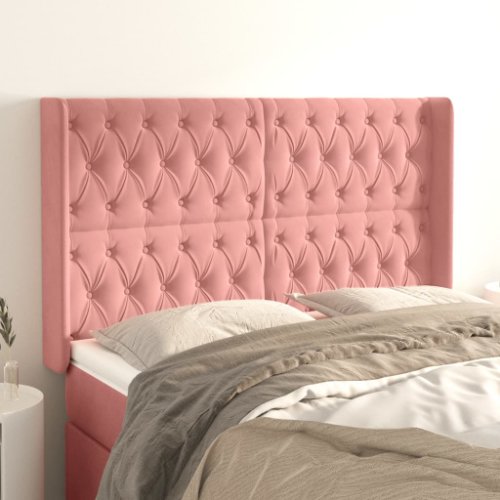 vidaXL Tăblie de pat cu aripioare, roz, 147x16x118/128 cm, catifea