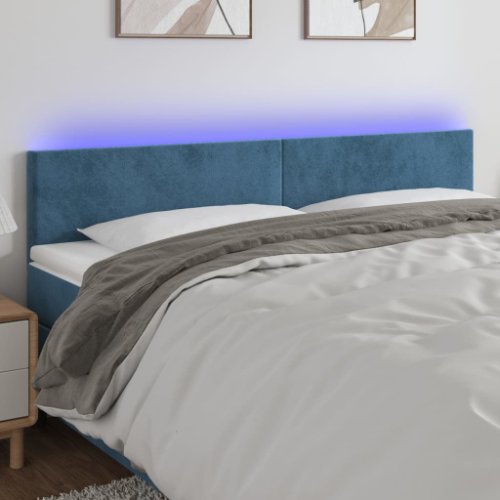 vidaXL Tăblie de pat cu LED, albastru închis, 160x5x78/88 cm, catifea