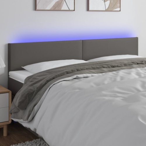 vidaXL Tăblie de pat cu LED, gri, 160x5x78/88 cm, piele ecologică