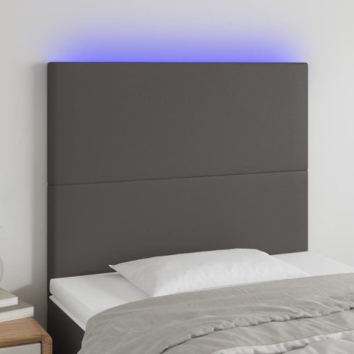 vidaXL Tăblie de pat cu LED, gri, 80x5x118/128 cm, piele ecologică