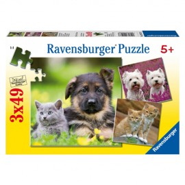 Puzzle caini si pisici 3x49 piese