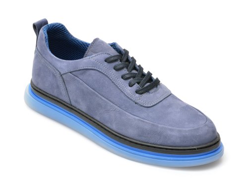Pantofi OTTER albastri, M6380, din nabuc