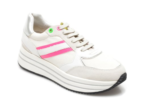 Pantofi sport GEOX albi, D16QHB, din material textil si piele naturala