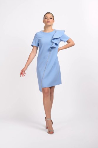 Ladonna - Rocie eleganta bleu cu model deosebit volan pe umar