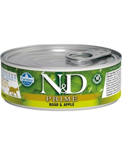 N&D Prime, Hrana umeda pentru pisici, cu mistret si mere, 80 g