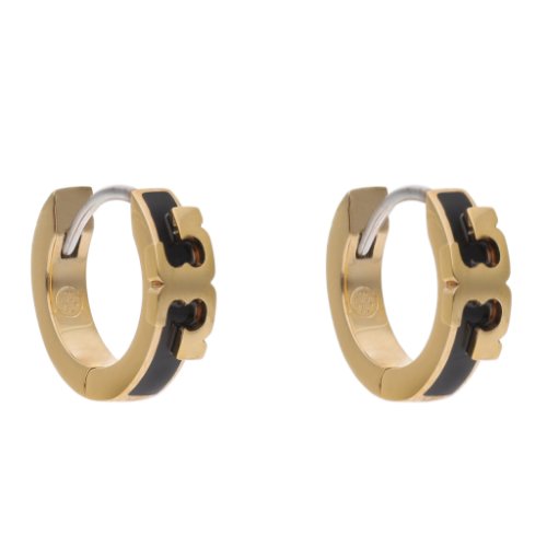 Cercei TORY BURCH - Serif-T Enamel Huggie Hoop Earring 64930 Tory Gold/Black 720