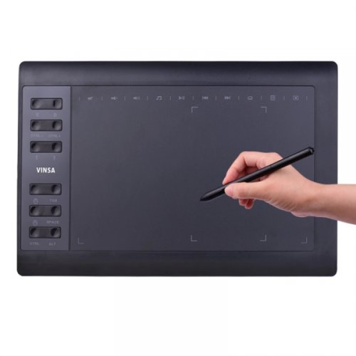 Tableta grafica digitala de scris si desenat Vinsa VIN1060 Plus Negru, 10x6 inch, USB, 8192 niveluri de presiune, 5080LPI, Fara baterie