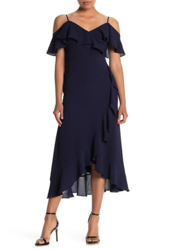 Imbracaminte Femei London Times Cold Shoulder Ruffle Maxi Dress Petite NAVY