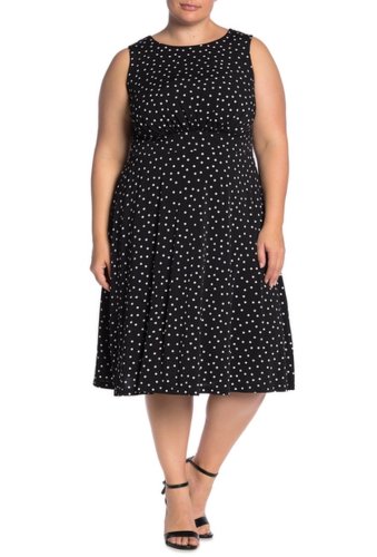 Imbracaminte Femei London Times Polka Dot Sleeveless Midi Dress Plus Size BLACKWHITE