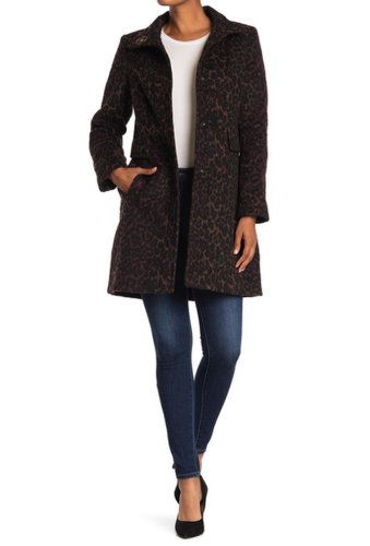 Imbracaminte Femei Via Spiga Stand Collar Front Button Leopard Print Coat WINE LEOPA