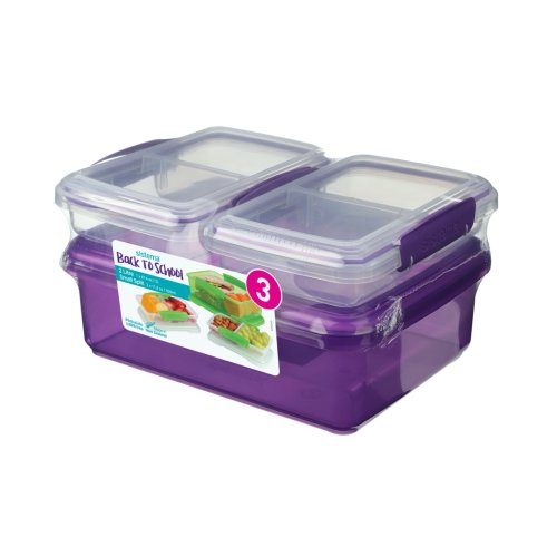 Sistema Plastics - Pachet 3 cutii depozitare alimente plastic mov sistema back to school 2l + 2 x 350 ml