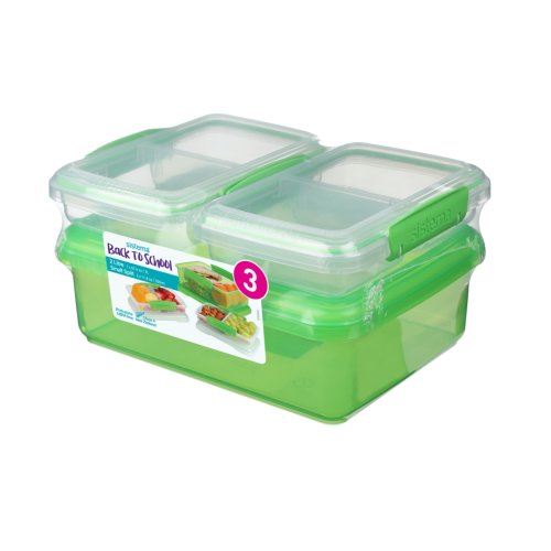 Sistema Plastics - Pachet 3 cutii depozitare alimente plastic verde sistema back to school 2l + 2 x 350 ml