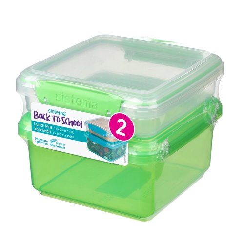 Sistema Plastics - Set 2 cutii depozitare alimente plastic sistema lunch plus 1.2 l si sandwich to go 450 ml