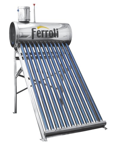 Panou solar nepresurizat din inox Ferroli Ecosole - 12 tuburi si boiler 120L (cu vas flotor 5L si tija de aerisire)