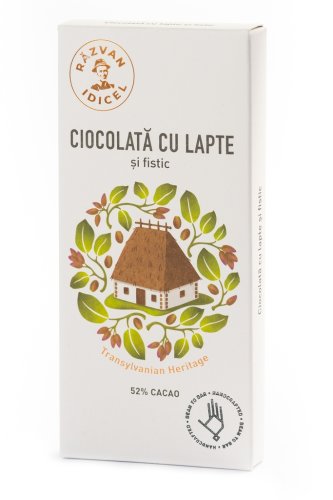Ciocolata 54% cacao cu lapte si fistic, 80g, Idicel Razvan