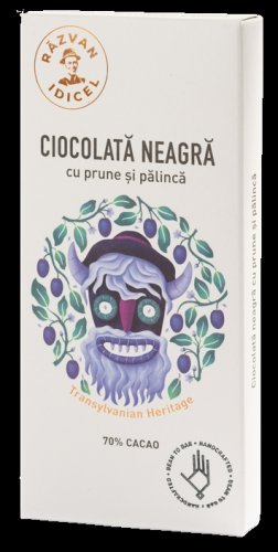 Ciocolata 70% cacao neagra cu prune si palinca, 80g, Idicel Razvan