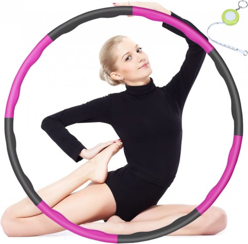 Cerc pentru fitness/masaj Hula Hoop, metal/spuma, negru/roz, 88 cm