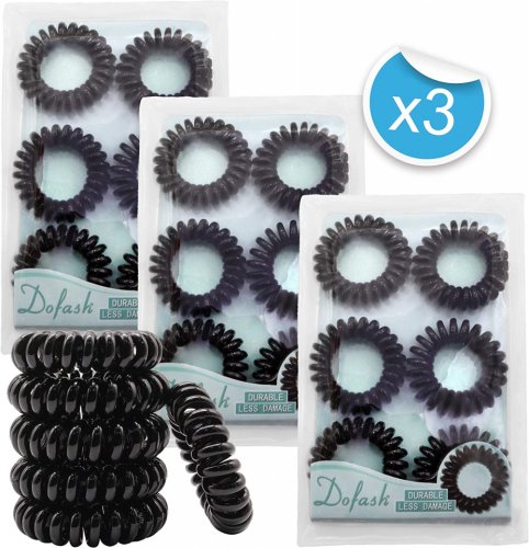 Set 24 benzi elastice spiralate pentru par Dofash, negru ,TPU, 4 cm