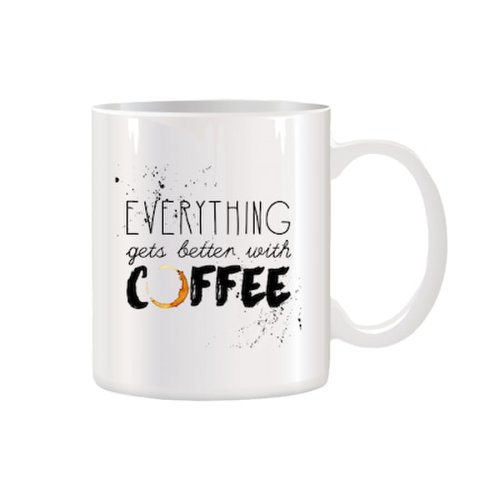 Cana alba ceramica personalizata Everything gets better with coffee, 330 ml