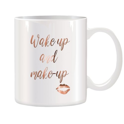 Cana alba ceramica personalizata Wake up and Make-up, 330 ml
