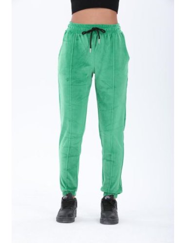 Pantaloni dama din catifea, uni, verde deschis