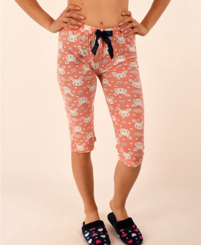 Pantaloni trei sferturi de pijama corai cu iepurasi- cod 46254