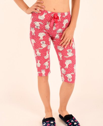 Pantaloni trei sferturi de pijama fucsia cu iepurasi- cod 46253