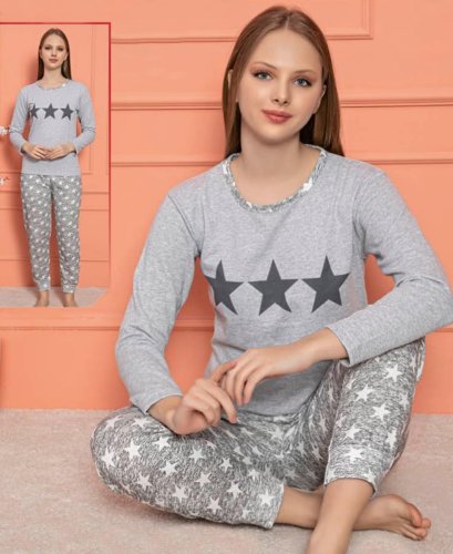 Pijama vatuita gri cu stelute - cod 45045