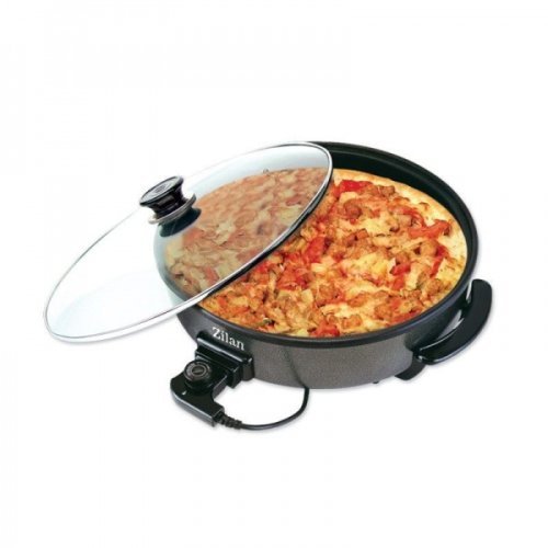 Tigaie electrica rotunda, pizza, grill, diametru 38 cm, putere 1500 W, capac sticla / ZLN 7870