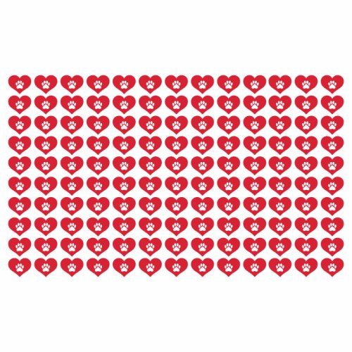 Sticker - tapet pentru camera copilului, inimioare cu talpa de caine, rosu, 117 x 70