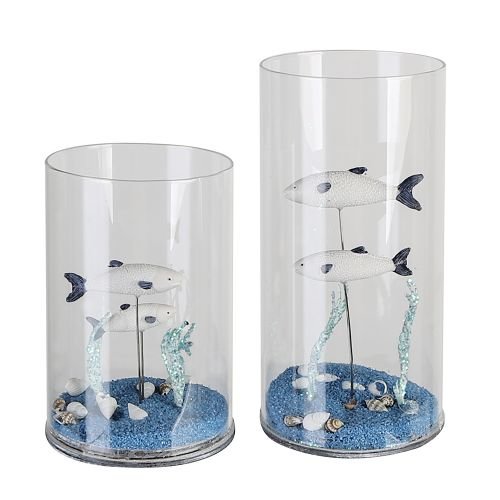 Decoratiune Aquarium, sticla rasina nisip, albastru transparent, 15x10 cm