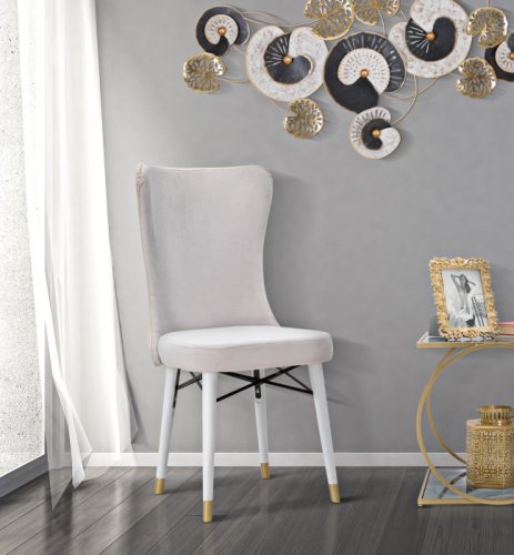 Set 2 scaune Mimoza, Fier Lemn Poliester, Crem Alb Auriu, 99x40x65 cm