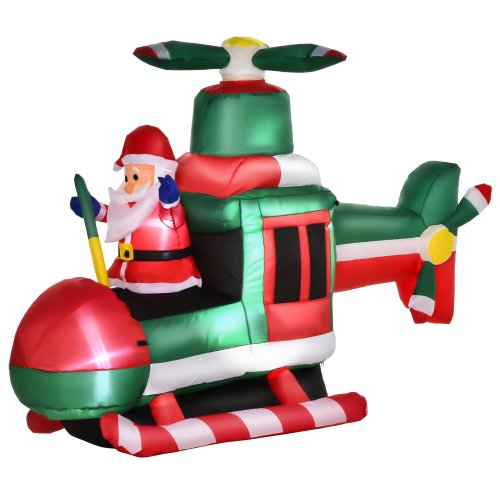 HOMCOM Mos Craciun gonflabil pe elicopter 4 lumini cu LED-uri, decoratiune gonflabila pentru exterior, decoratiune de craciun | AOSOM RO
