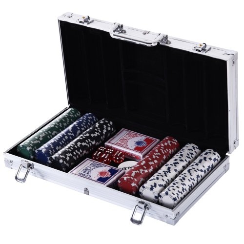Homcom Set de Poker, 300 jetoane, Geanta din aluminiu, Argintiu