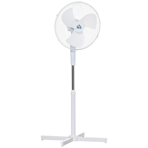 HOMCOM Ventilator de Podea cu 3 Viteze, cu Inaltime Reglabila, Unghi de inclinare de 80°, PP, 60x60x90-120cm, Alb