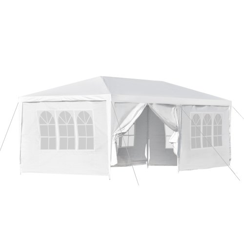 Outsunny cort pentru foisor 6x3m cu pereti laterali detasabili, usi si ferestre  pentru gradină si de exterior din metal, alb