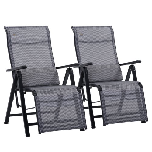 Outsunny scaun rabatabil de gradina zero gravity set 2 piese cu spatar reglabil in 9 pozitii si perne, 65x70x111cm, gri