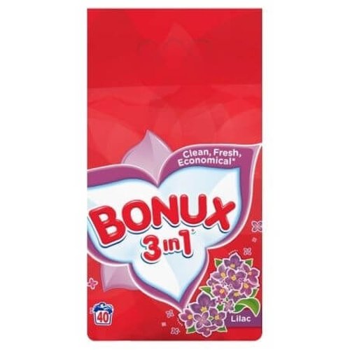 Bonux Detergent pudra pentru haine/rufe, Liliac Alb 3in1, 40 spalari, 4 kg
