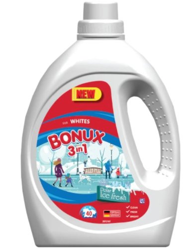 Detergent lichid pentru haine 3 in 1 White Ice Fresh, 40 spalari, 2.2 L, Bonux