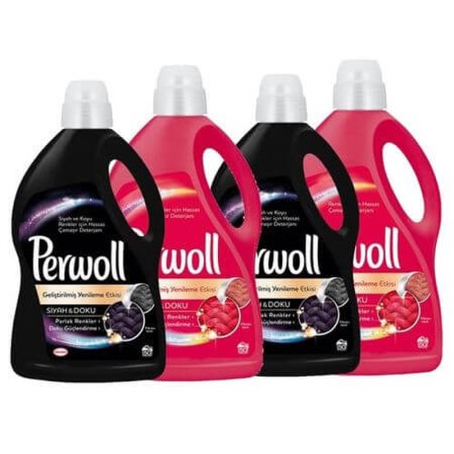 Pachet Perwoll 2x 2.7L Detergent lichid pentru haine/rufe, Renew Color&Fiber, 2x 2.7L Perwoll Detergent lichid Renew Black, 4x45 spalari
