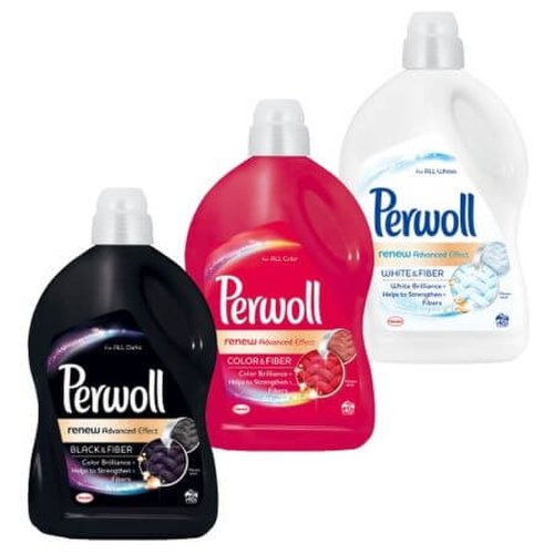 Pachet Perwoll Detergent lichid pentru haine/rufe Renew Color&Fiber + Renew White + Renew Black, 3x 2.7L, 45 spalari