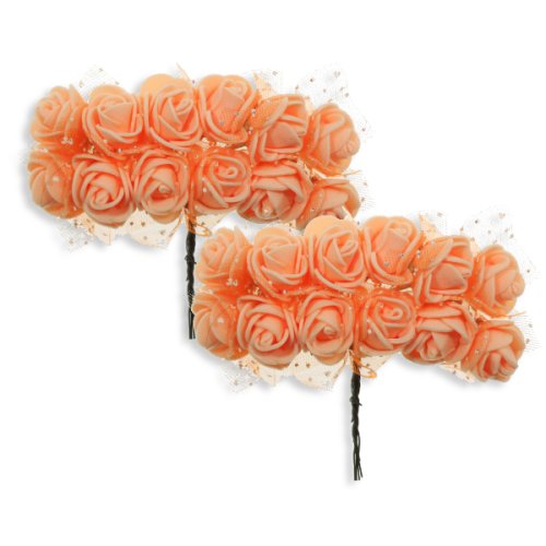 Trandafir carton buretat cu tul portocaliu pal 2cm 2x12 fire set