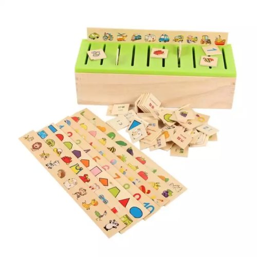 Joc asociere si sortare - Cutie Montessori cu 88 piese din lemn