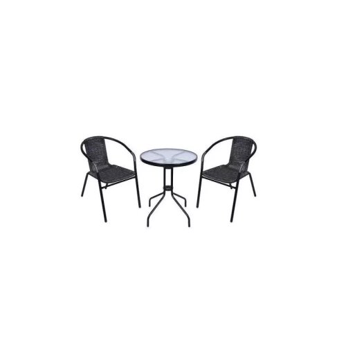 Set mobilier gradina/terasa/balcon, cadru metalic, negru si antracit, 1 masa sticla, 2 scaune, Alesia